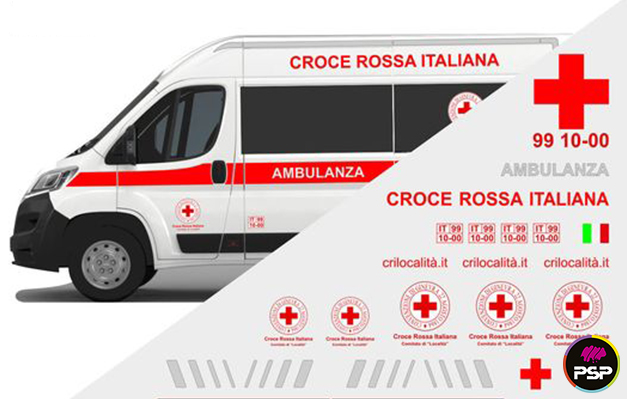 Kit adesivi livrea completa CROCE ROSSA ITALIANA per AMBULANZA Fiat Ducato, Peugeot Boxer, Citroen Jumper